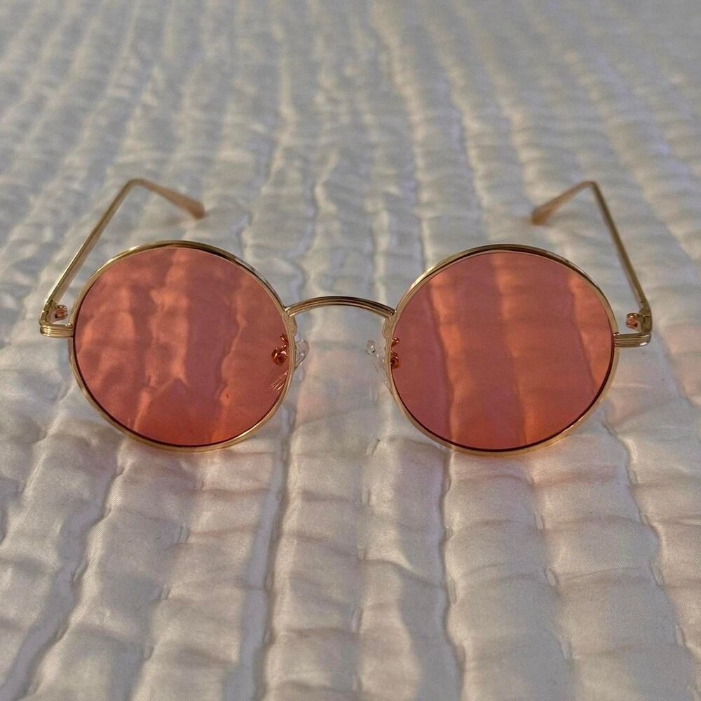 NWOT Round Wire Sunglasses in Red / Pink & Gold